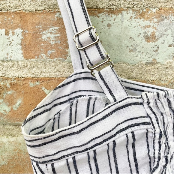 Brandy Melville Bustier Crop Top White Blue Stripe Button Up Tank Linen Cotton - Picture 5 of 8